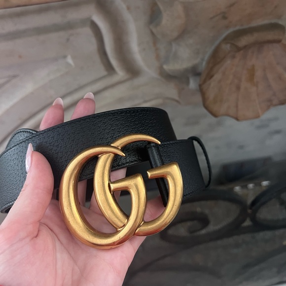 Sold- Authentic Gucci Marmont Large Black Leather GG Belt - Picture 2 of 9